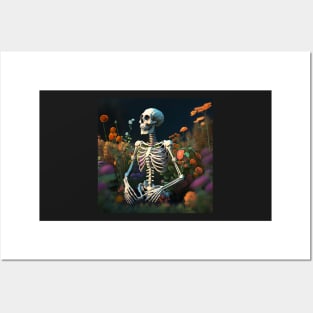 Skeleton in garden Posters and Art